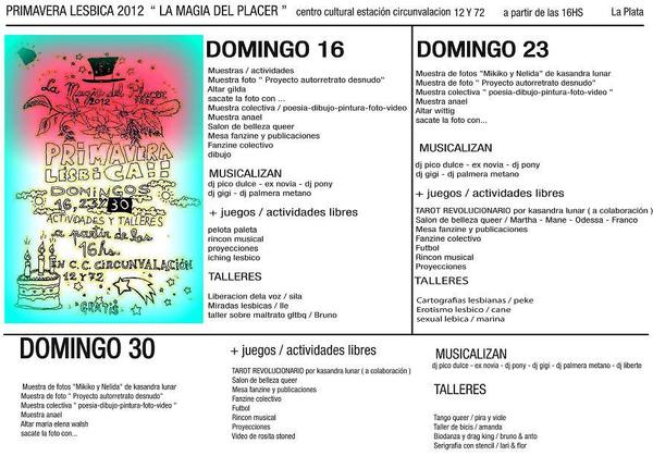 Volante de invitación a la Primavera Lésbica de 2012 llamada "La Magia del Placer"